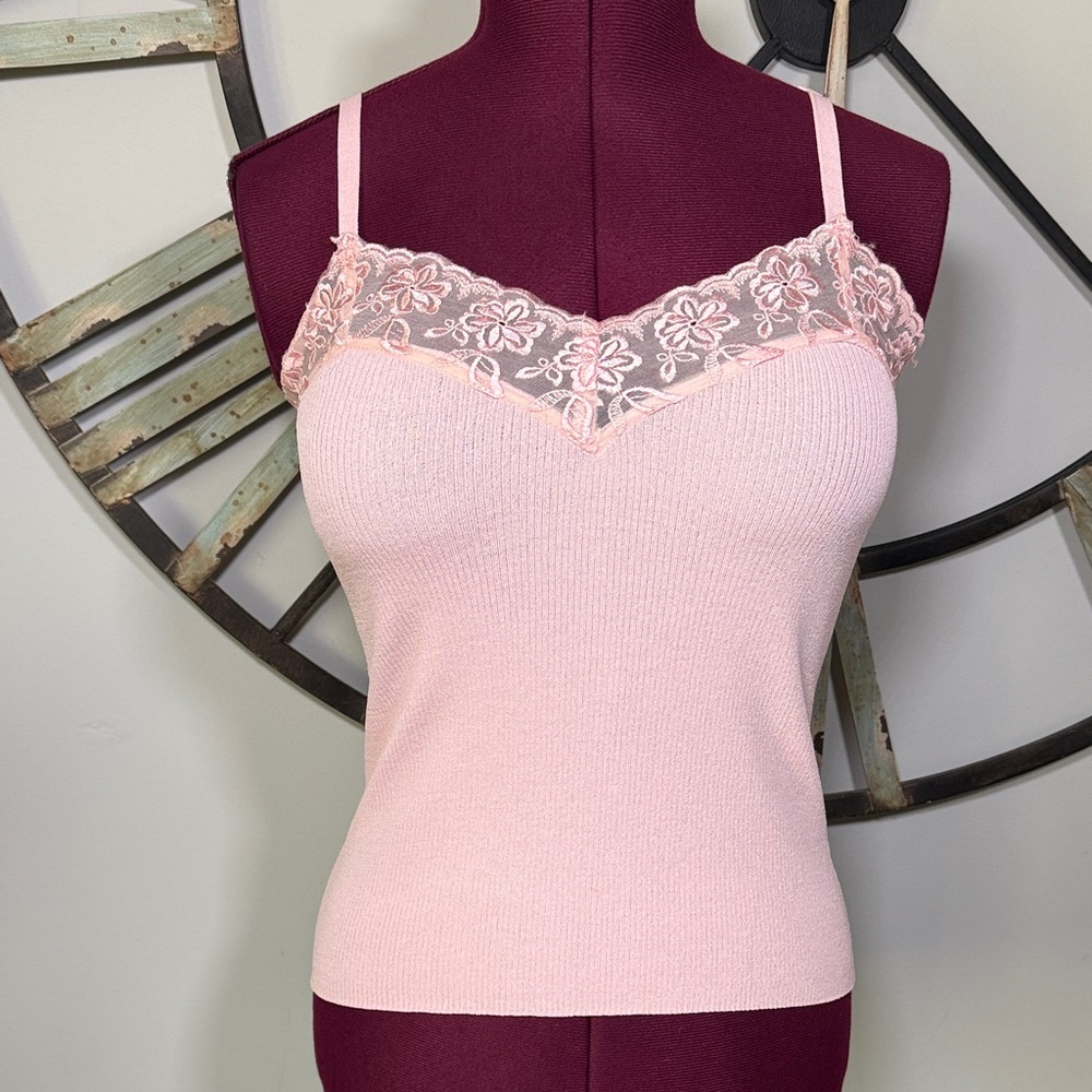Chico's Pink Lace Trim Cami Top